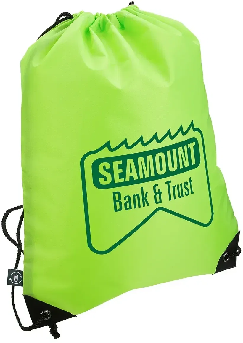 Promotional Grab 'N Go drawstring backpack worn on the back, eco giveaway lifestyle