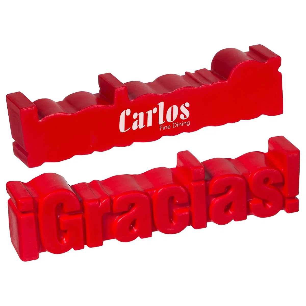 Stress reliever shaped like the word 'Gracias'