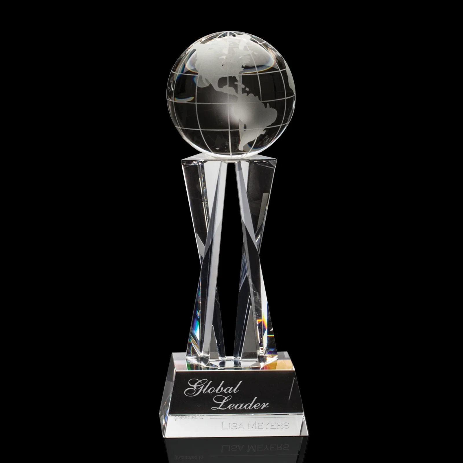 Custom Optical Crystal Globe Award, Hand-Carved Frosted Surface for employee recognition