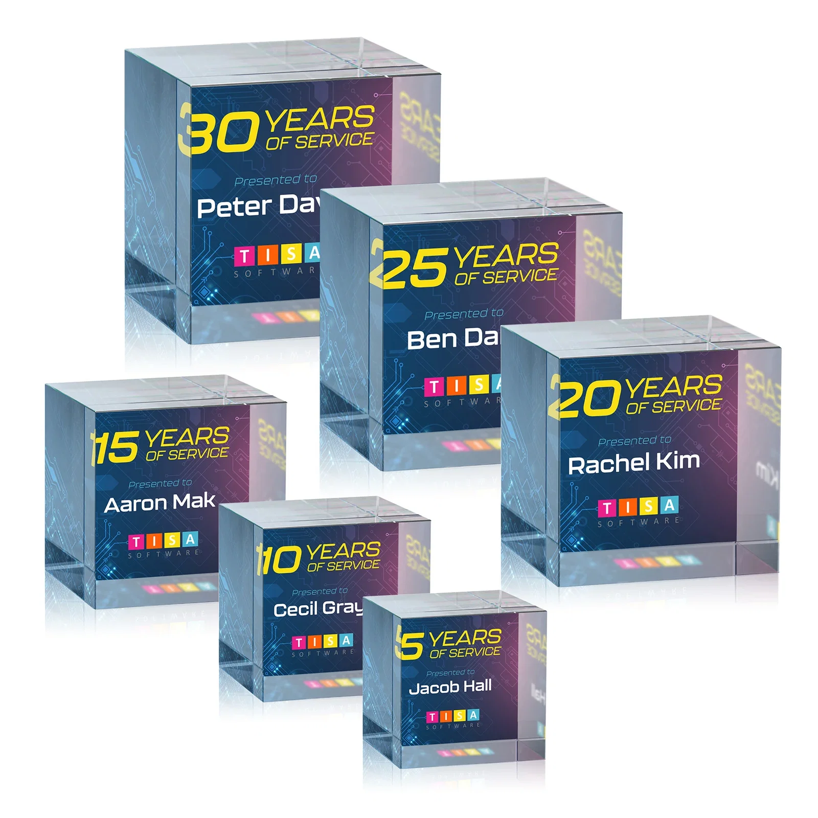 Personalized Optical Crystal Cube Award, Solid Throughout with No Seam, desk awards for service anniversary gifts