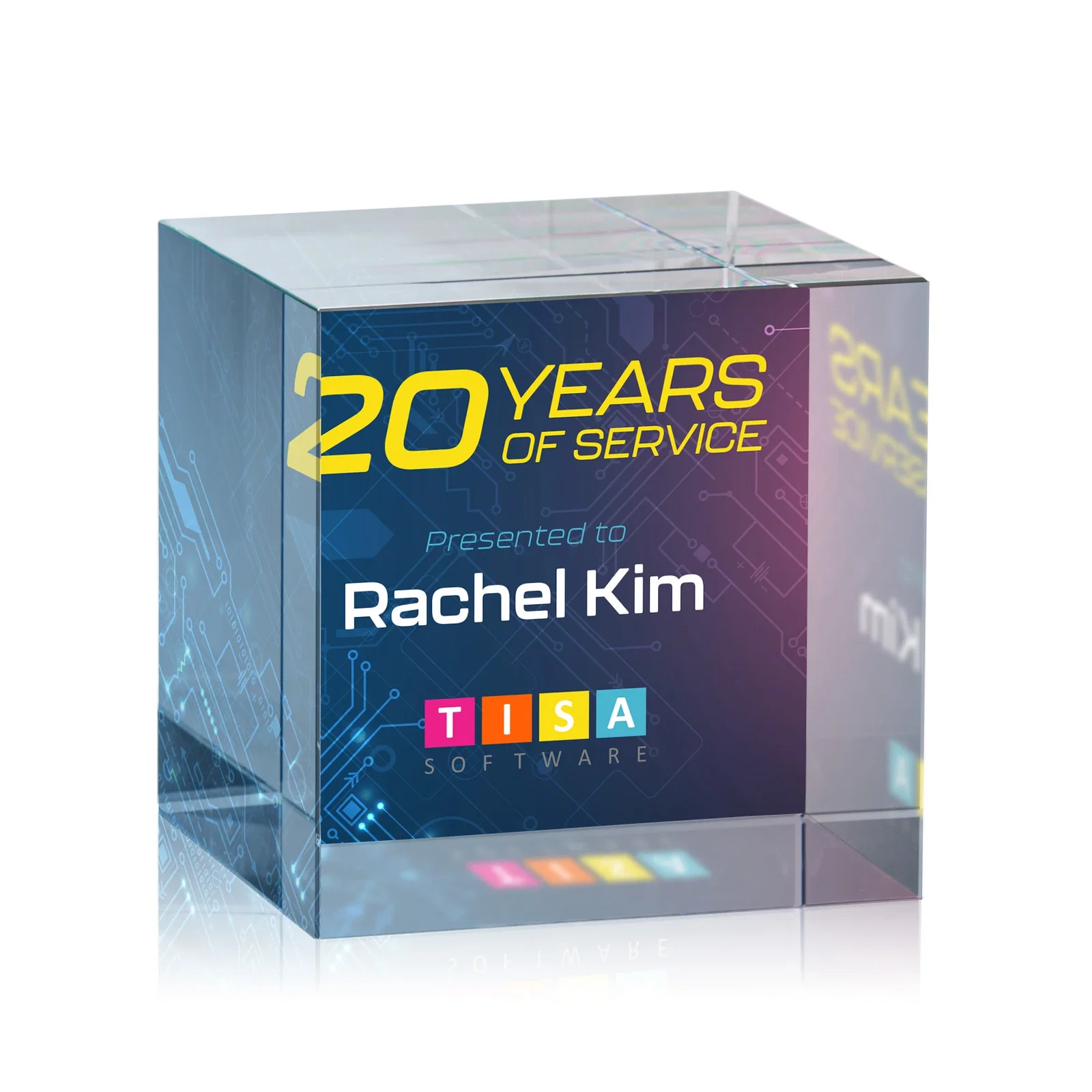 Personalized Optical Crystal Cube Award, Solid Throughout with No Seam, desk awards for donor appreciation