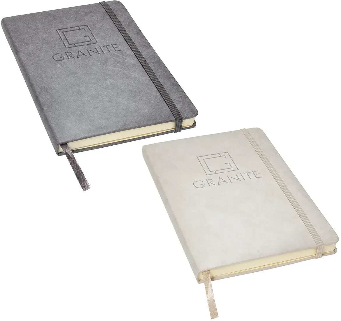 Granite elastic hardcover journal with custom logo, promotional journal front view