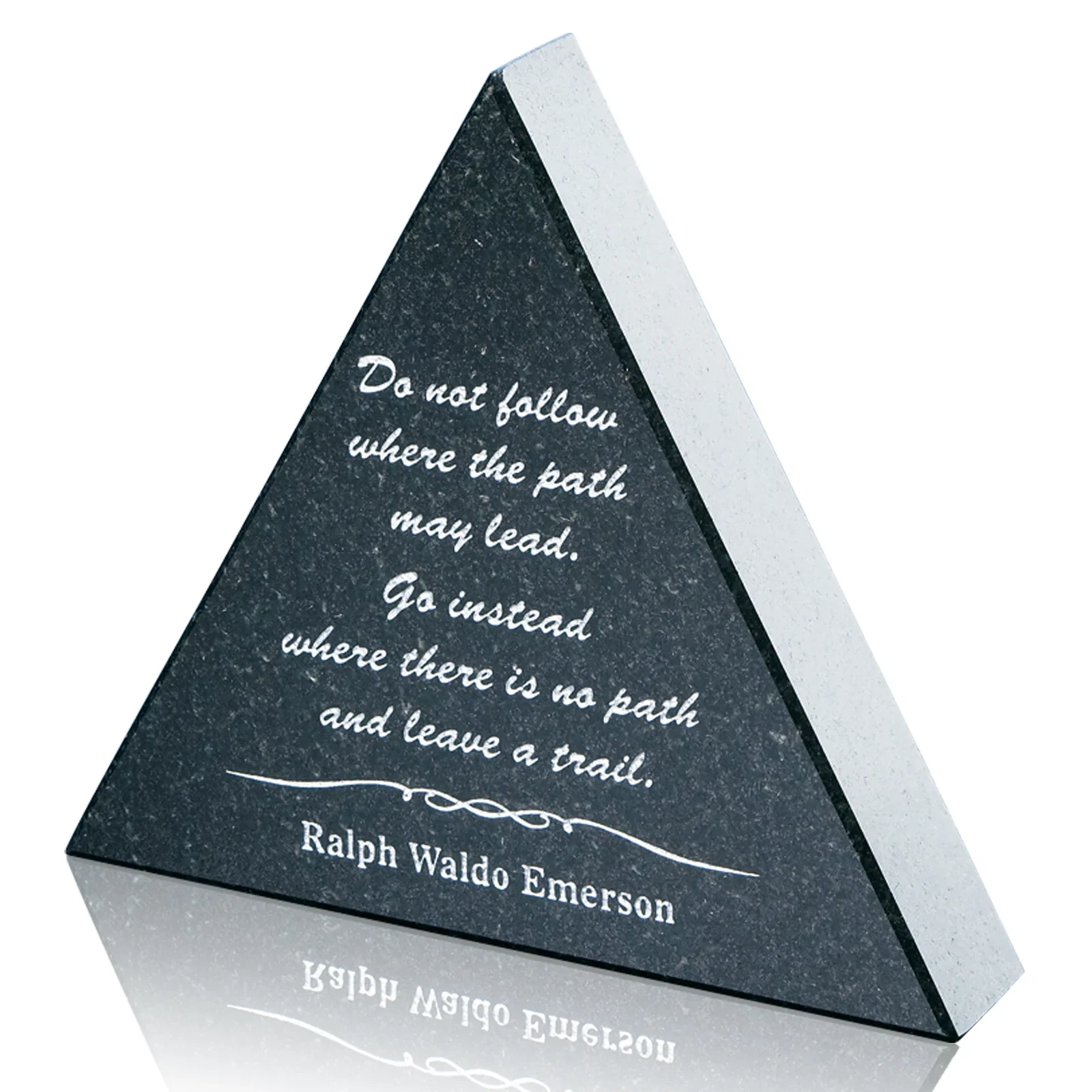 Custom Triangle Black Granite Paperweight, 4" x 1", client appreciation gift for employee recognition