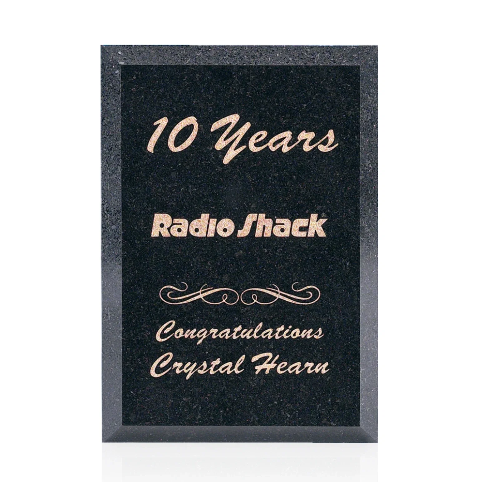 Custom Polished Beveled Black Granite Plaque on Easel Stand, marble for employee recognition