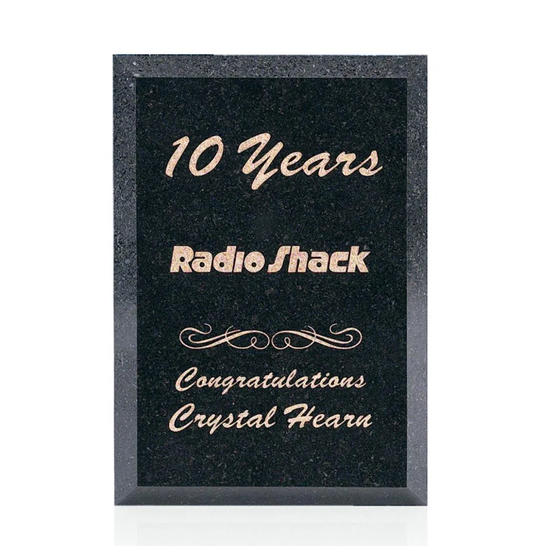 Custom Polished Beveled Black Granite Plaque on Easel Stand, marble for corporate award ceremonies