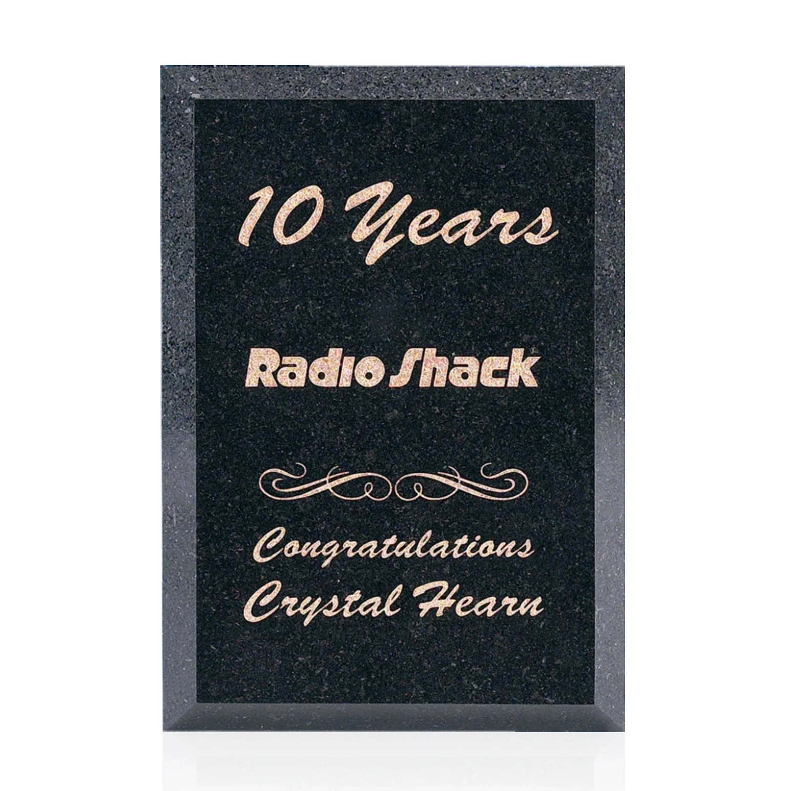 Custom Polished Beveled Black Granite Plaque on Easel Stand, marble for service anniversary gifts