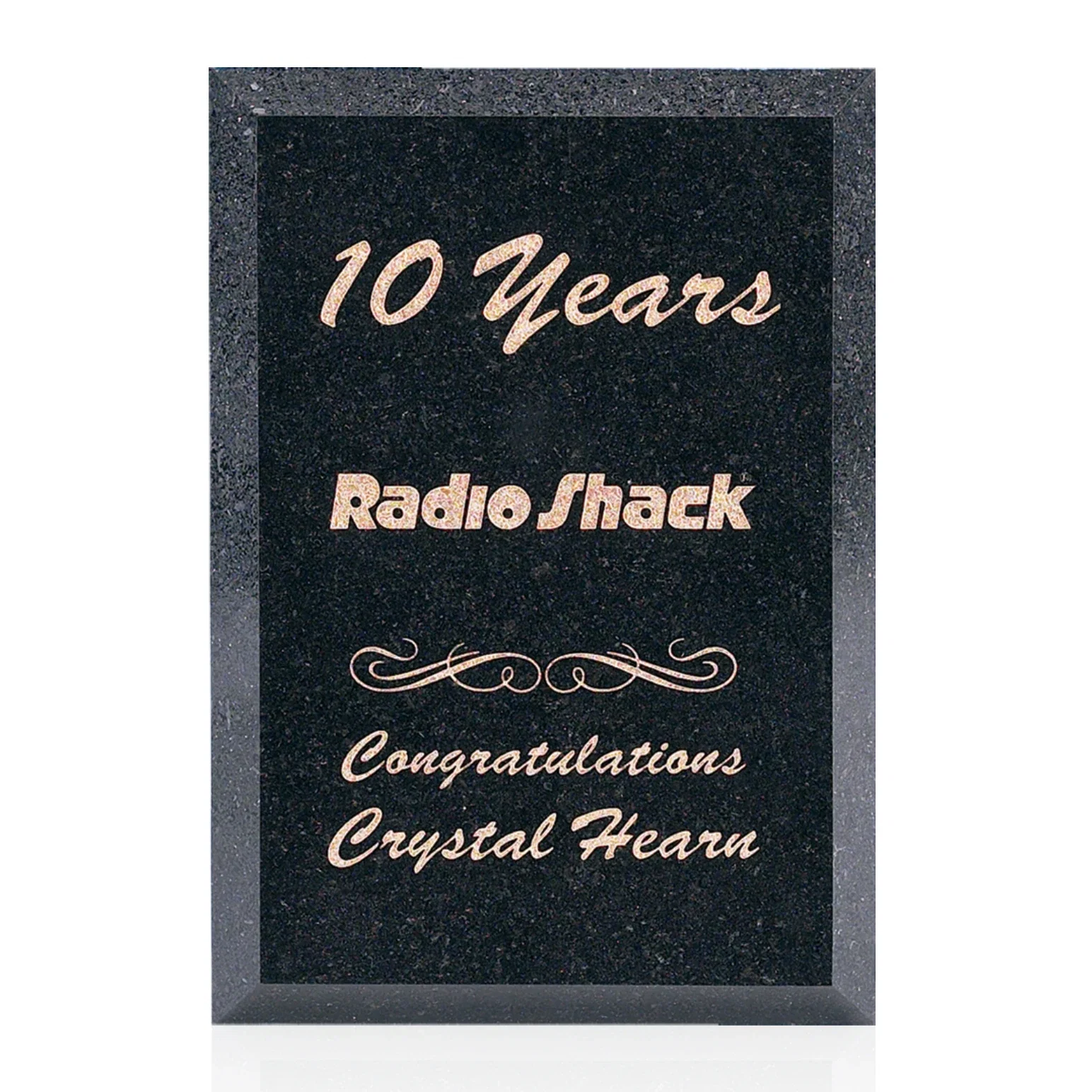 Custom Polished Beveled Black Granite Plaque on Easel Stand, marble for retirement presentations