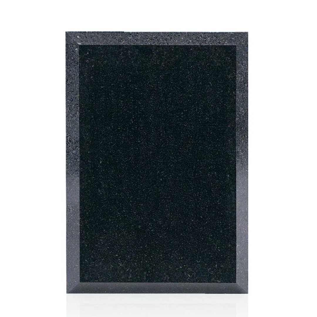 Custom Polished Beveled Black Granite Plaque on Easel Stand, marble for team milestone celebrations
