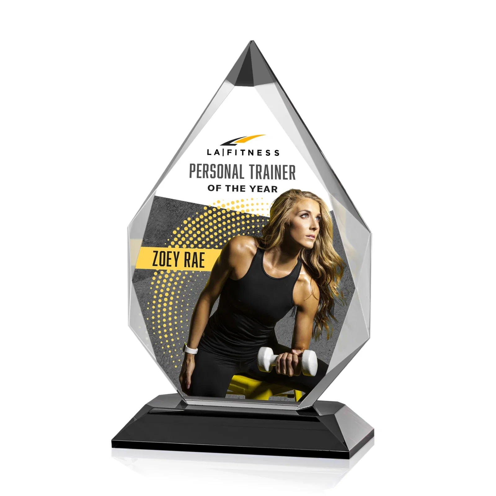 Custom Optical Crystal Award with Gem-Cut Sapphire Tip and Matching Base, awards for dealer and partner awards