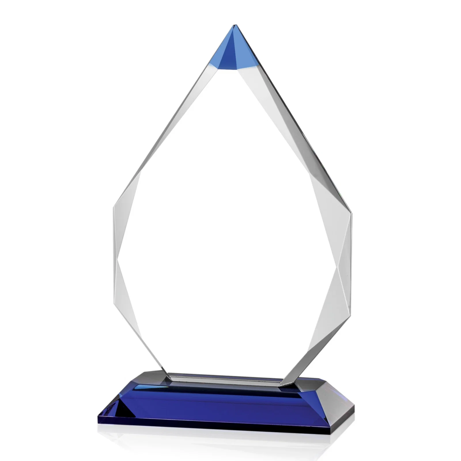 Personalized Optical Crystal Award with Gem-Cut Sapphire Tip and Matching Base, awards for donor appreciation