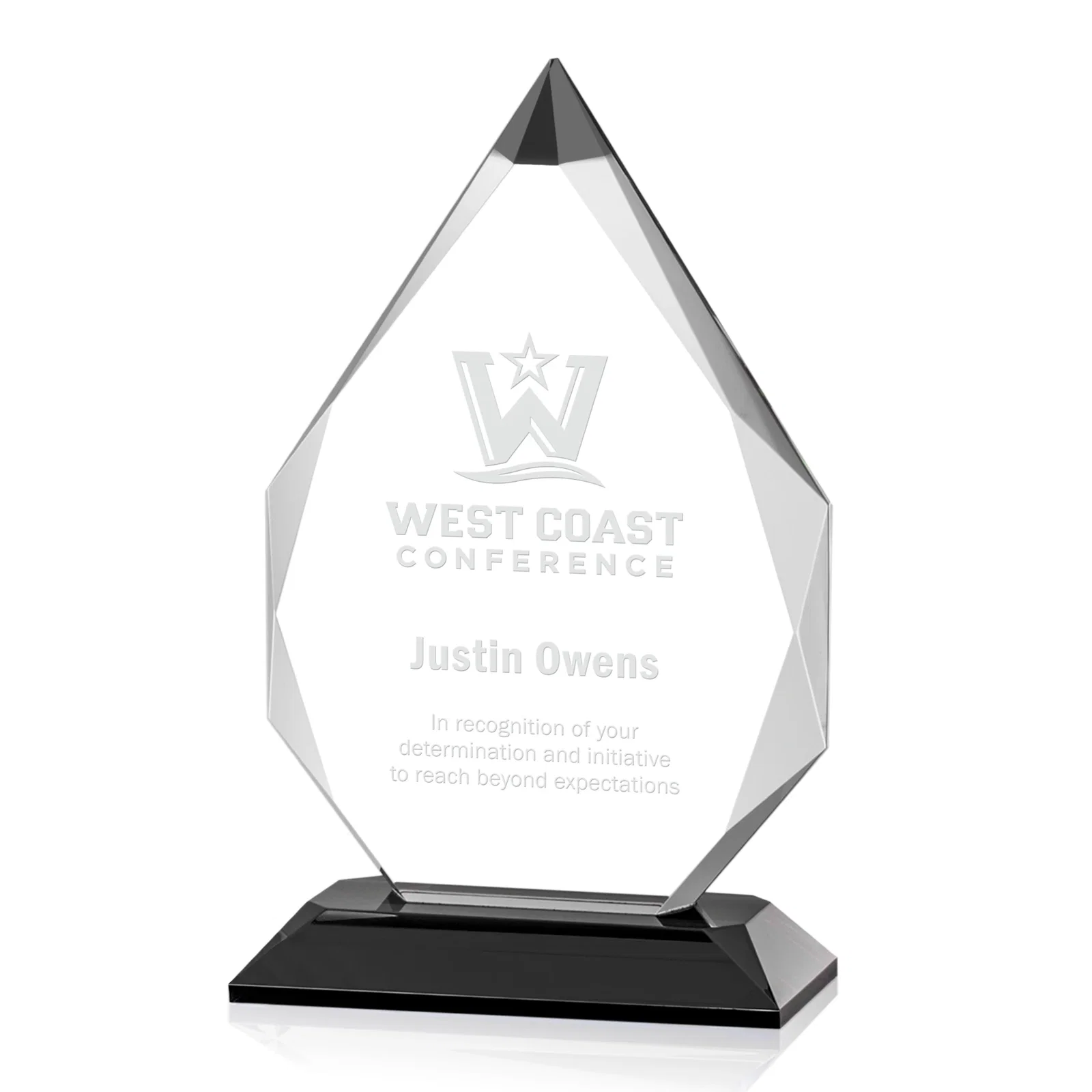 Custom Optical Crystal Award with Gem-Cut Sapphire Tip and Matching Base, awards for graduation ceremonies