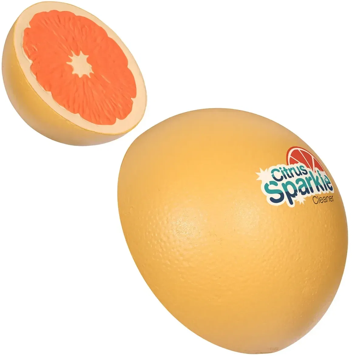 Custom Grapefruit Half Stress Reliever, promotional sliced-grapefruit foam squeeze toy for branded giveaways