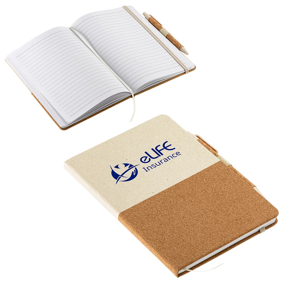 GrassField Cork Recycled Journal with Pen, custom branded promotional eco journal front view