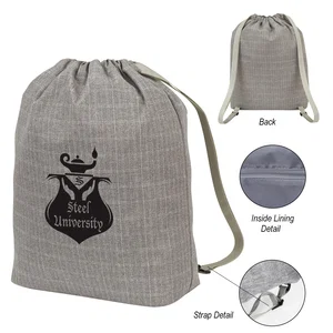 Gray Cinch Backpack w/ Zippered Pocket, Adjustable Shoulder Straps for Hiking, Travelling