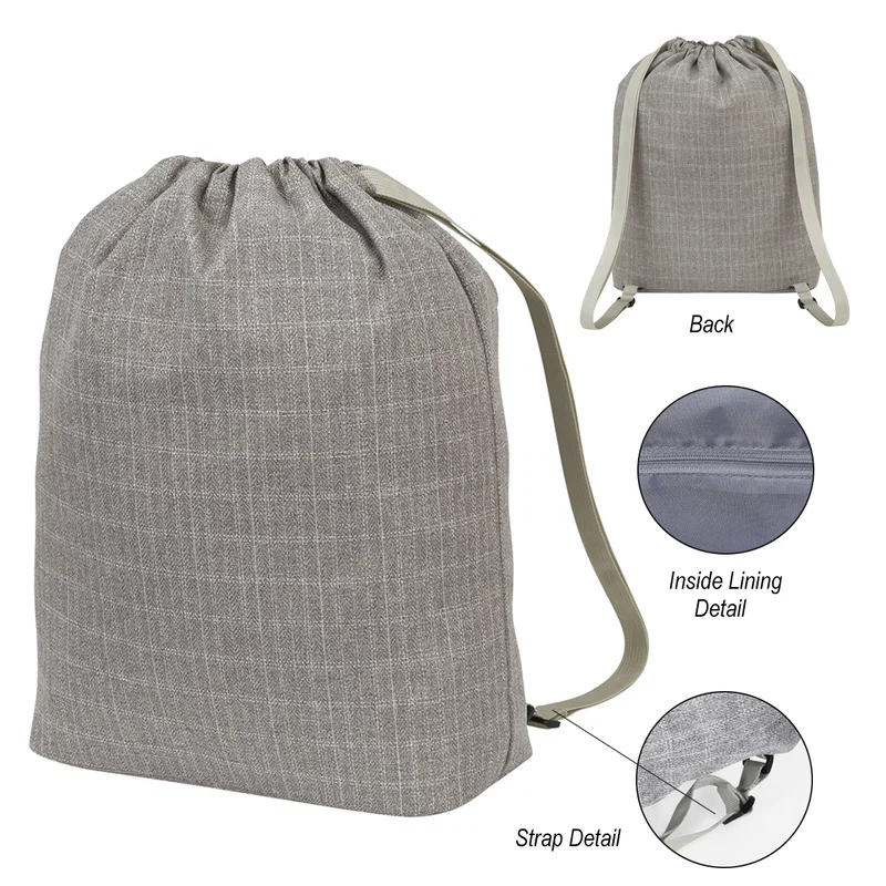 Gray Cinch Backpack w/ Zippered Pocket, Adjustable Shoulder Straps for Hiking, Travelling — view 7