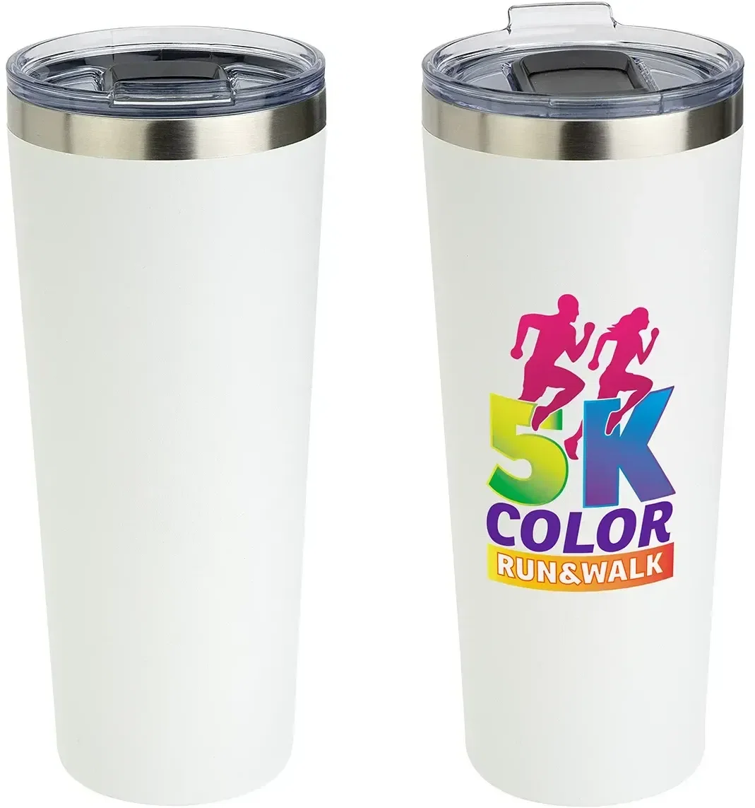 Custom logo Greco 28 oz stainless steel tumbler, side profile of insulated body
