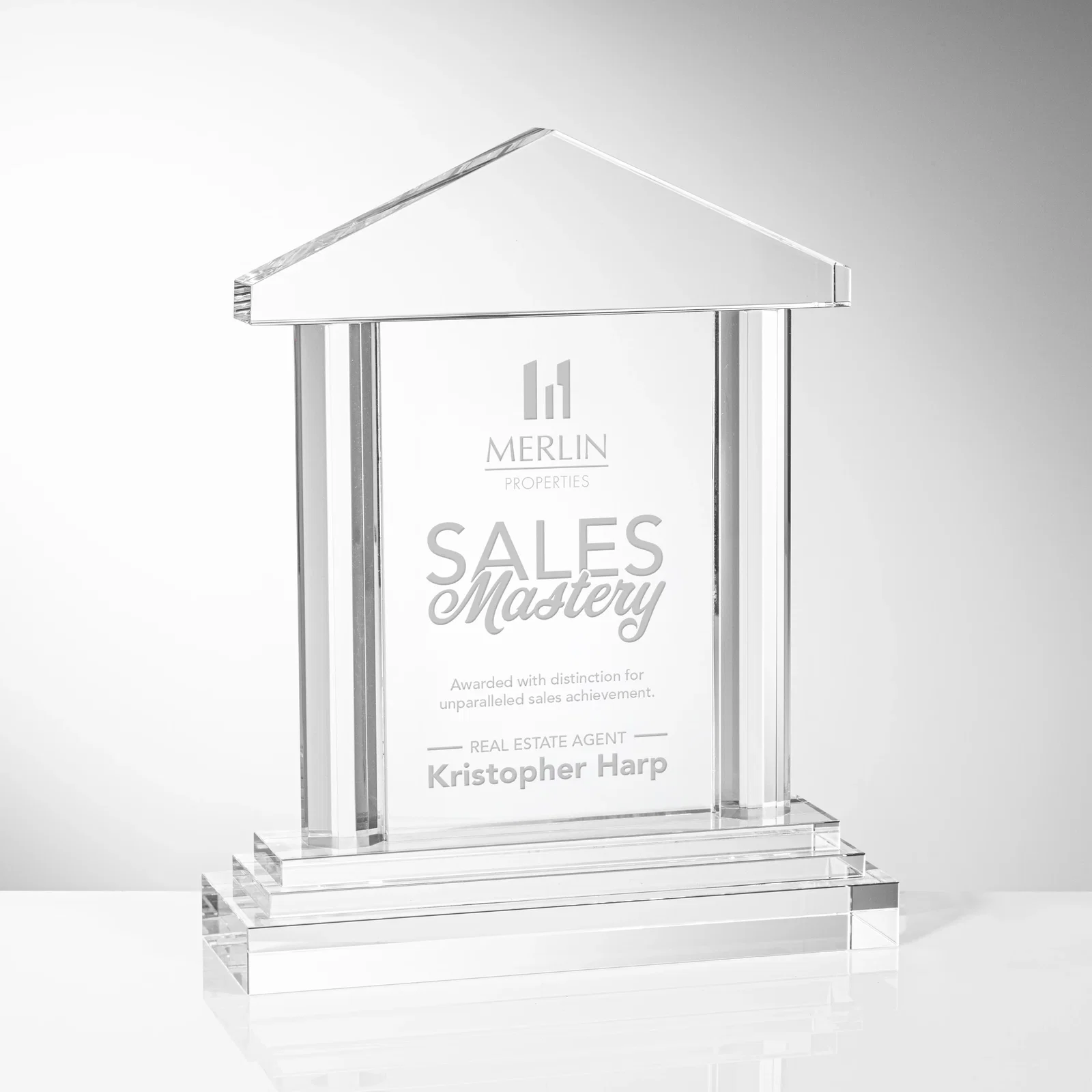 Greek House-Shaped Beveled Crystal Award — view 3