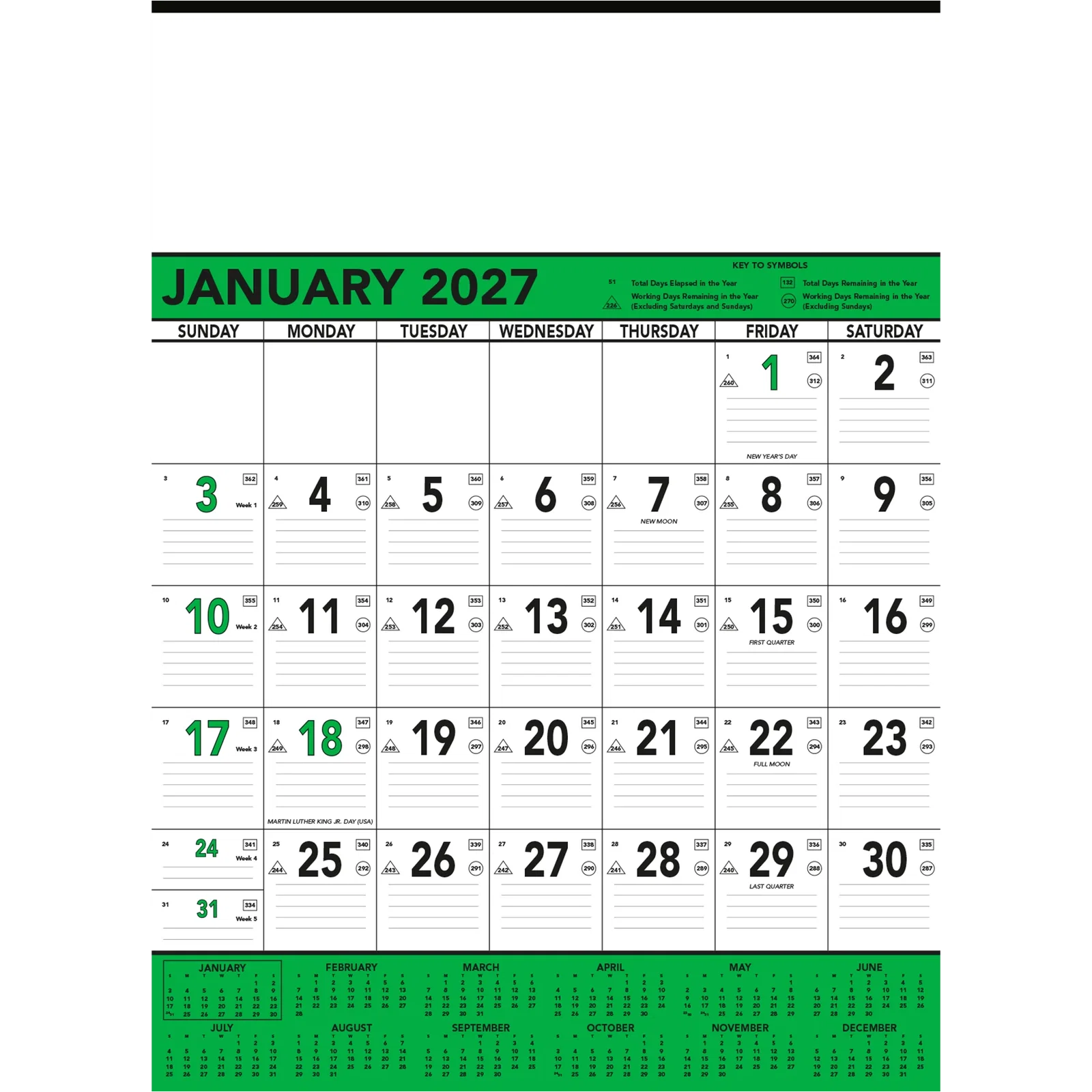 Commercial Planner Wall Calendar: Green & Black 2025, 1 Color Imprint — view 3