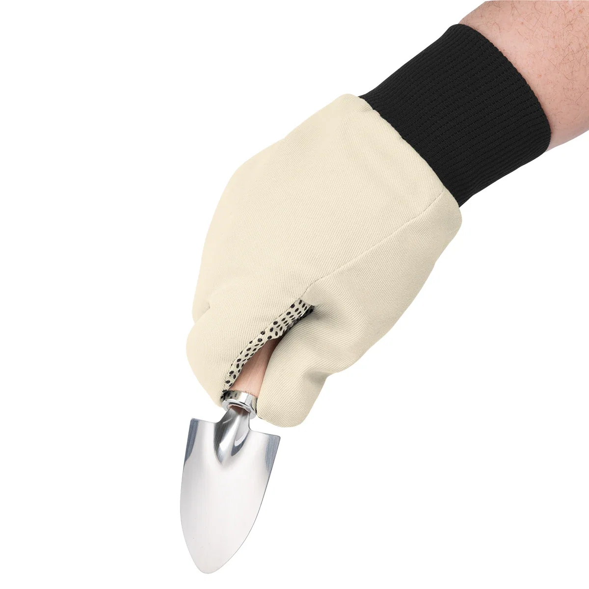 Cuff opening and stitched edge viewed closely