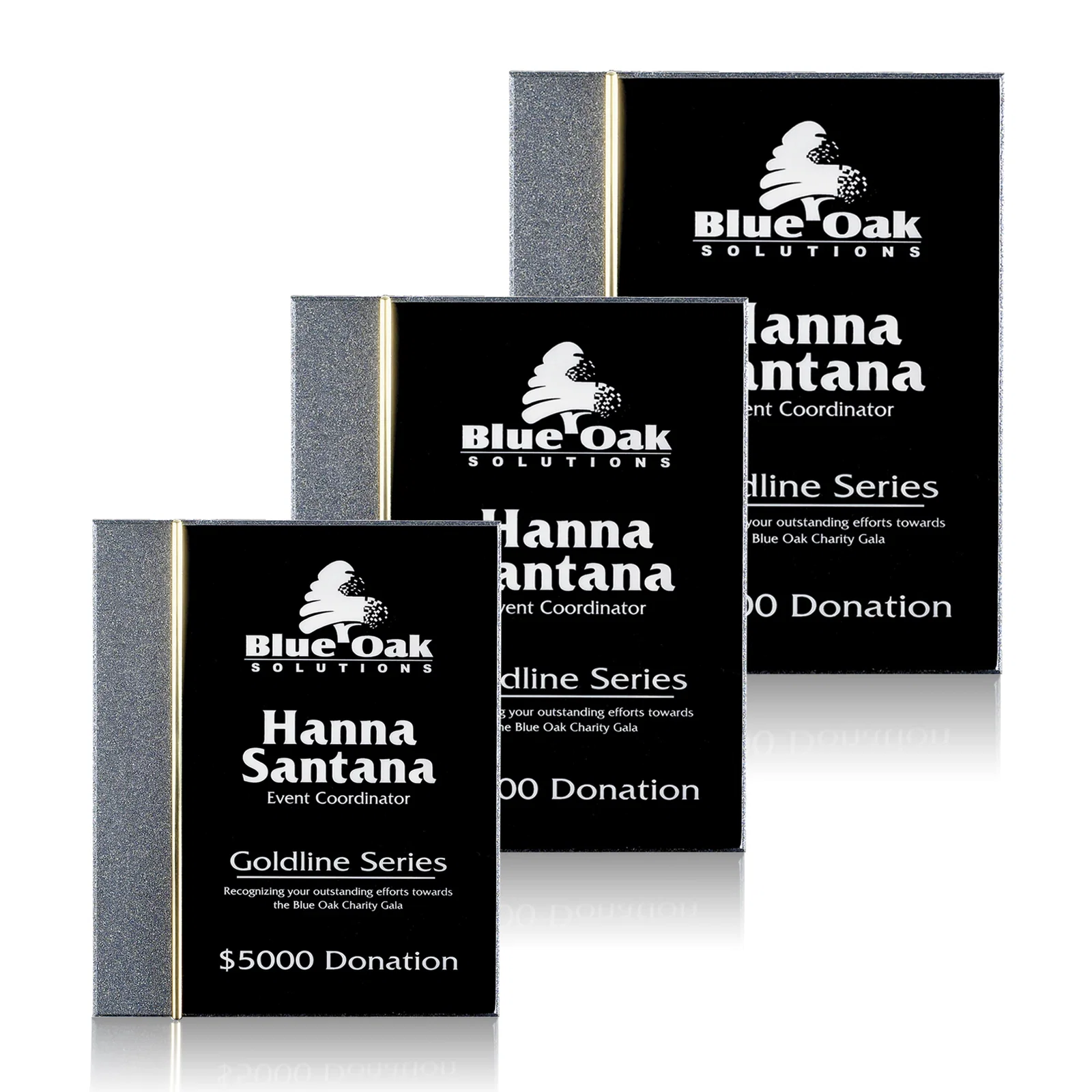 Custom Black Acrylic Wall Plaque With Stone Edge and Brass Accent for employee recognition