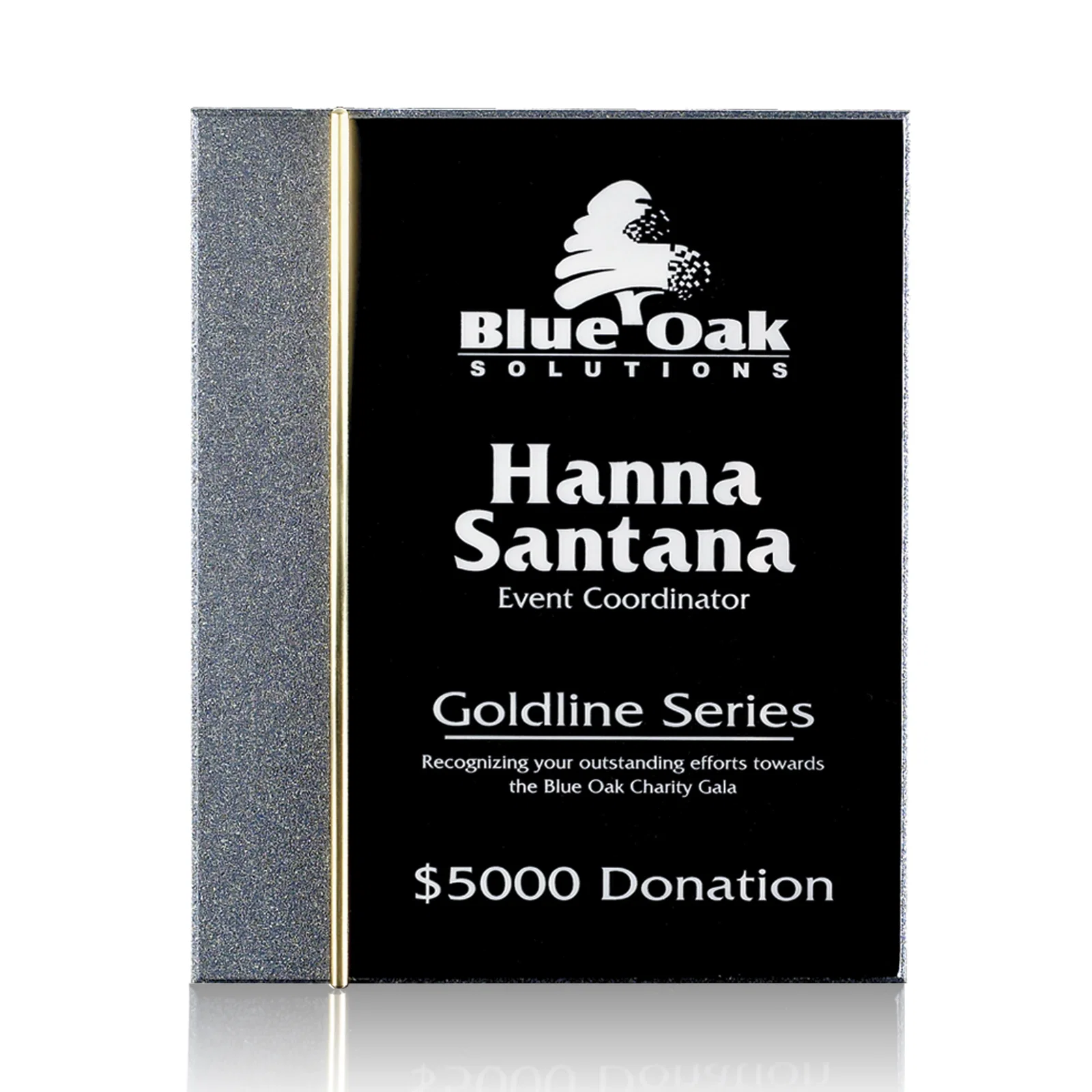 Custom Black Acrylic Wall Plaque With Stone Edge and Brass Accent for corporate award ceremonies