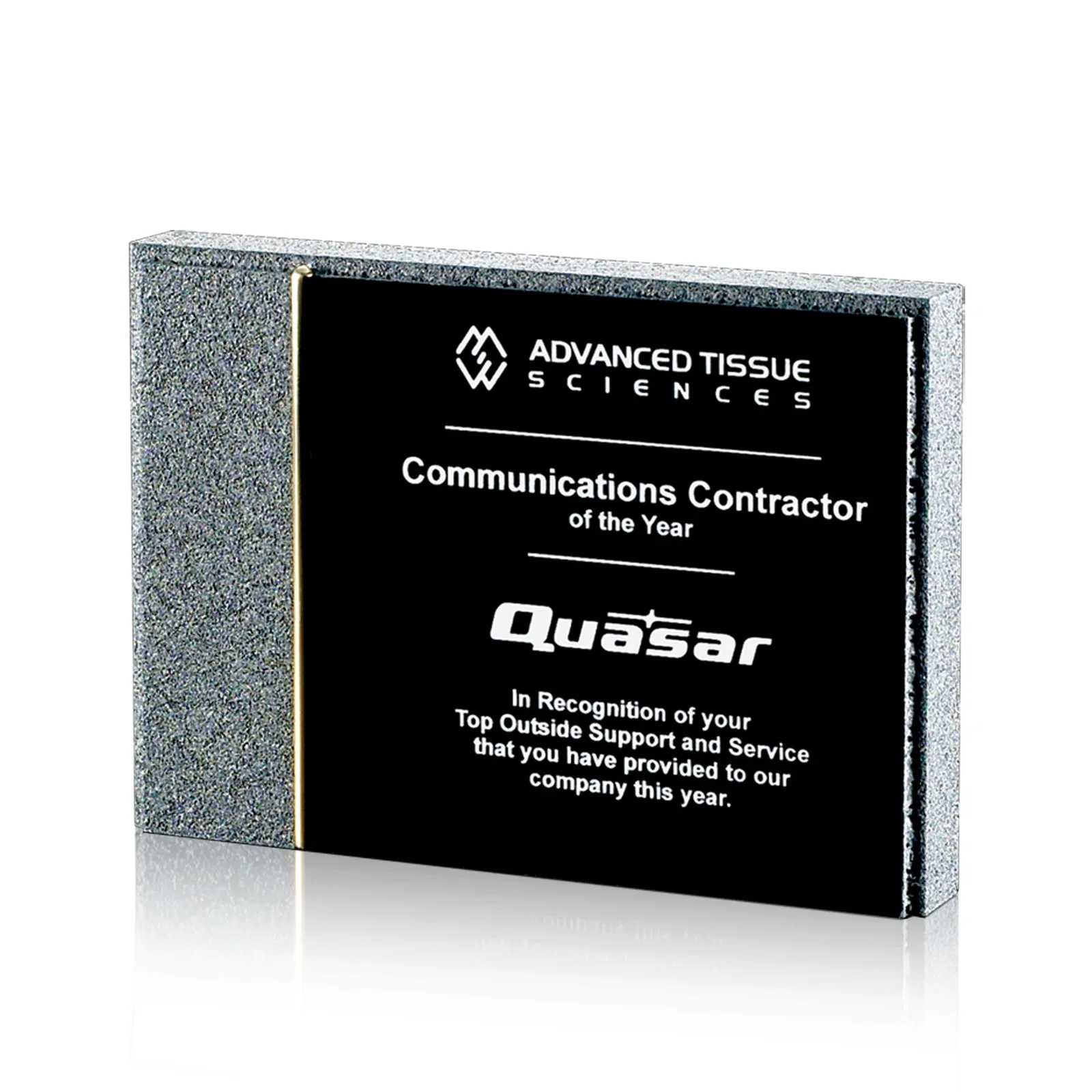 Custom Acrylic Award With Inset Brass Bar and Stone Edge for corporate award ceremonies