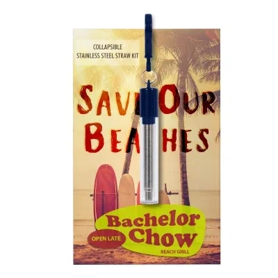 Blue case holding the reusable metal drinking straw