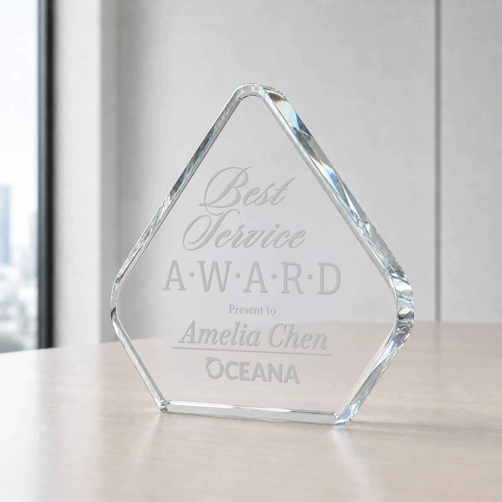 Custom Starfire Crystal Diamond Award, One Solid Cut with No Base for corporate award ceremonies