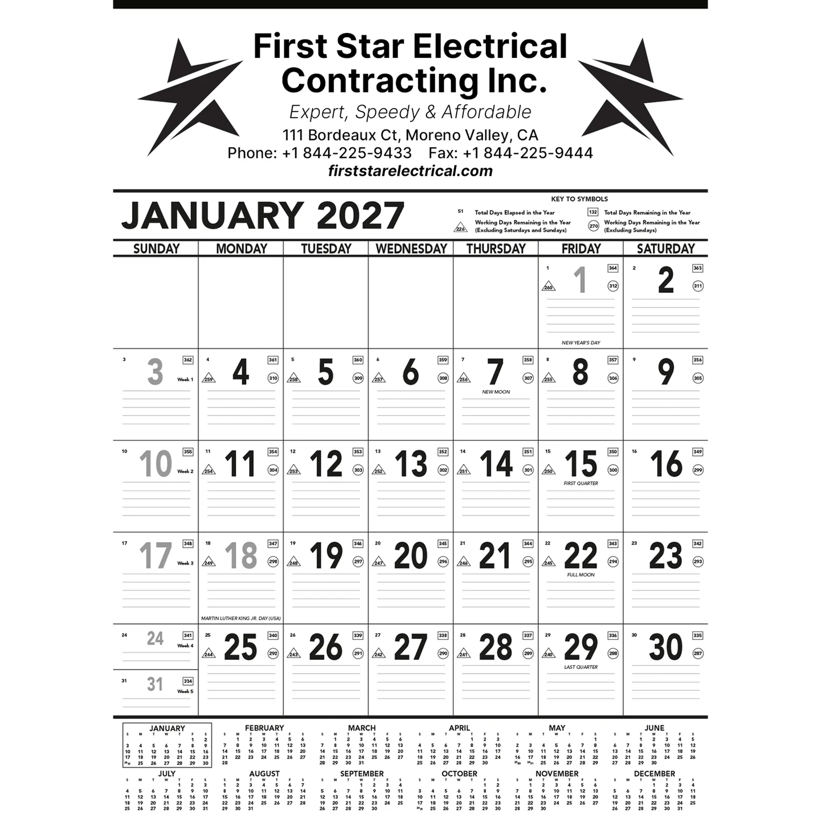 Commercial Planner Wall Calendar: Grey & Black 2025, 1 Color Imprint