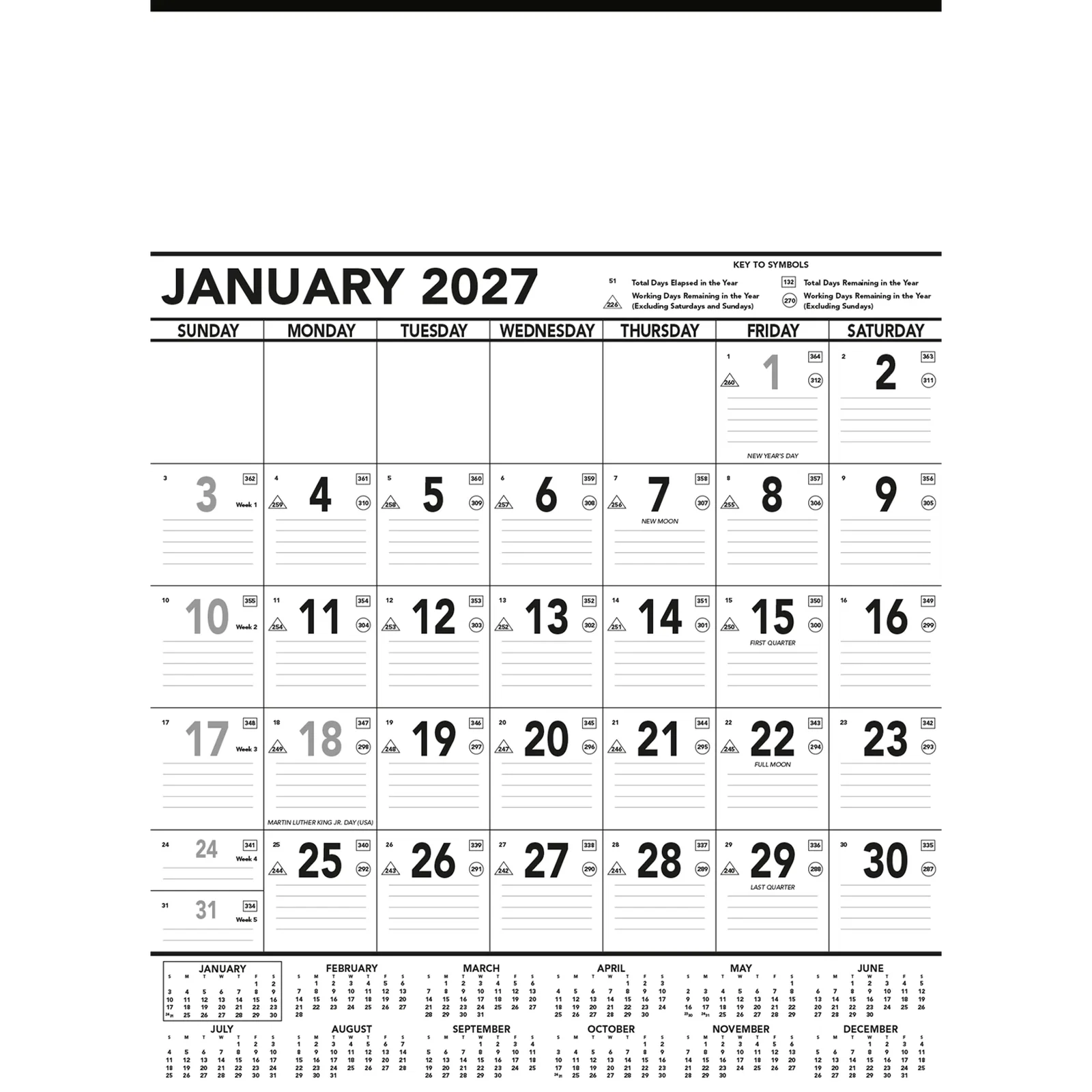 Commercial Planner Wall Calendar: Grey & Black 2025, 1 Color Imprint — view 3