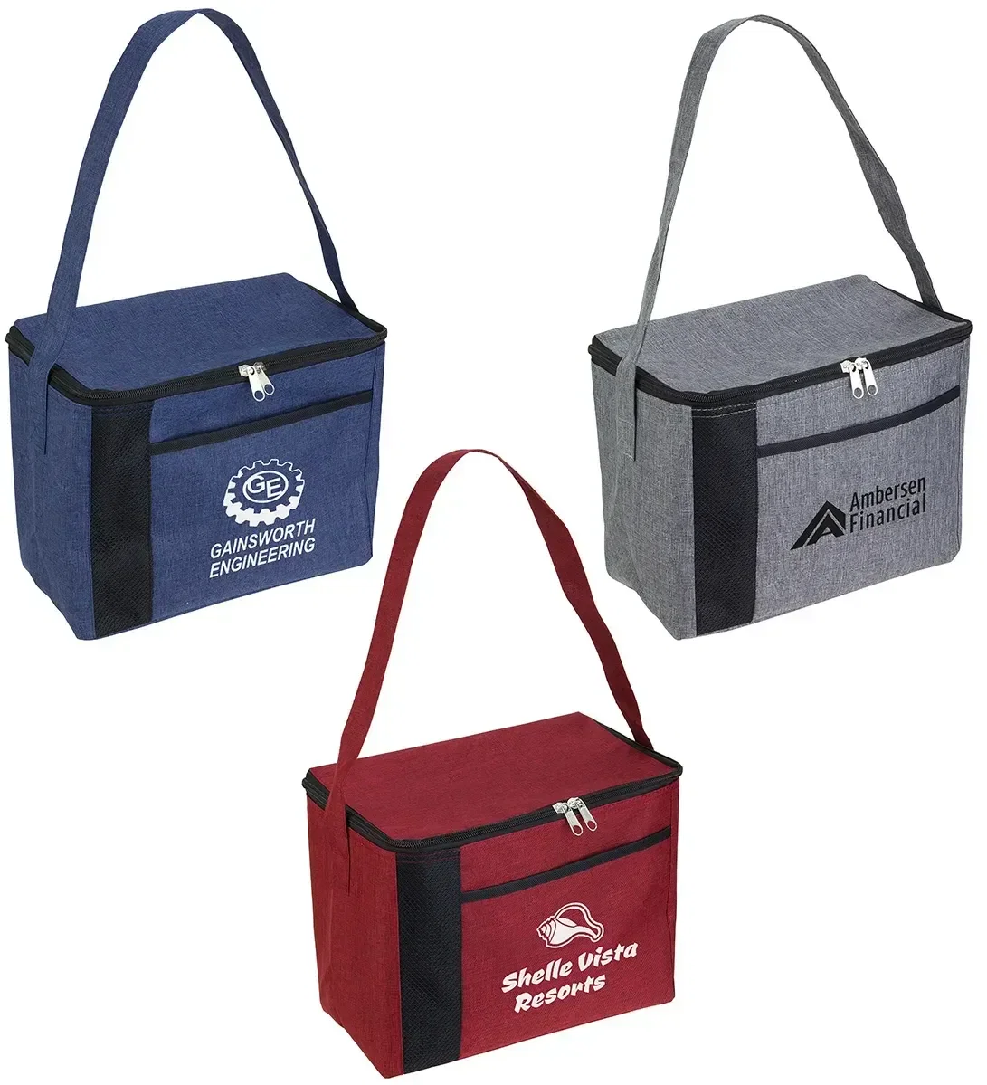 Custom Greystone 8-can insulated cooler bag with branded logo, front view