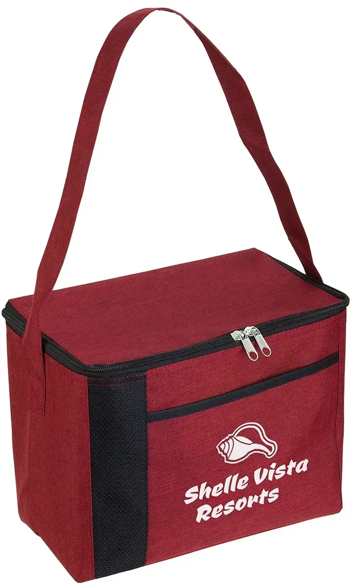 Branded Greystone insulated cooler bag, side profile with carry strap