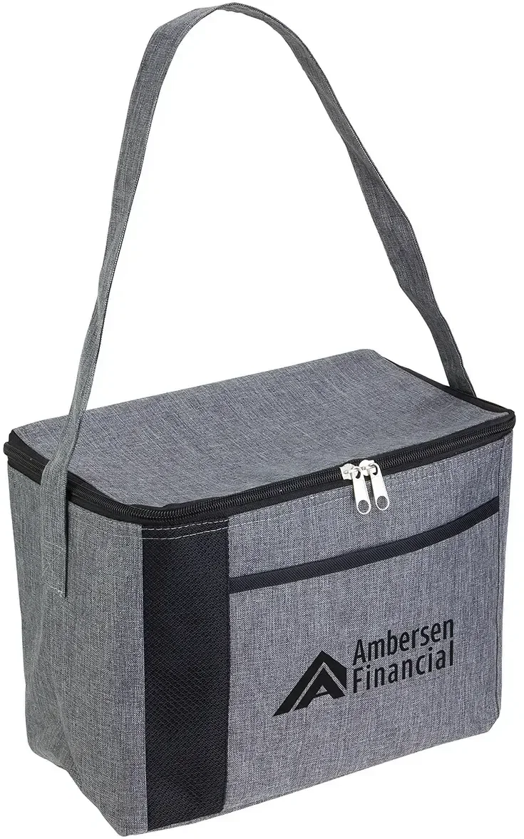 Promotional Greystone 8-can cooler bag, top view of insulated interior