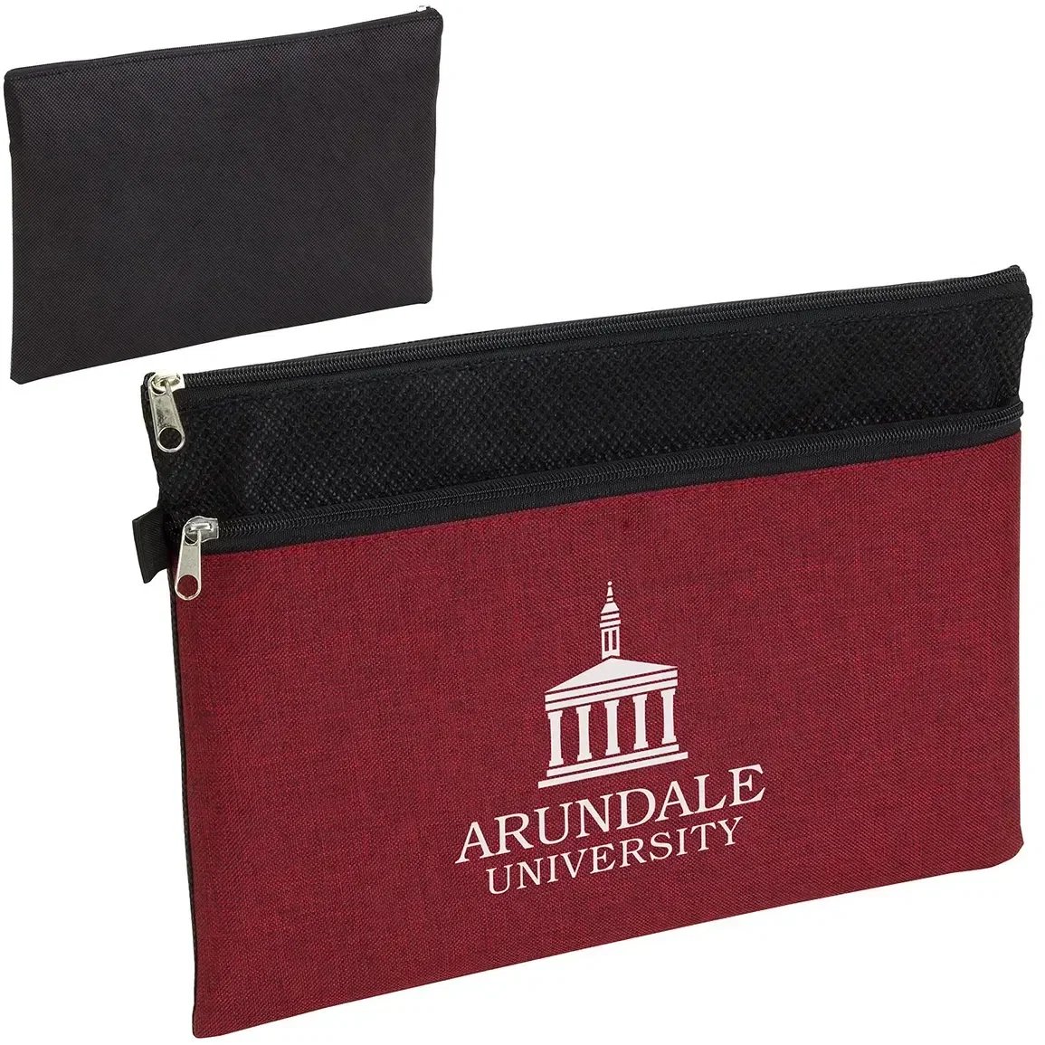 Promotional utility pouch side profile with pen loop detail