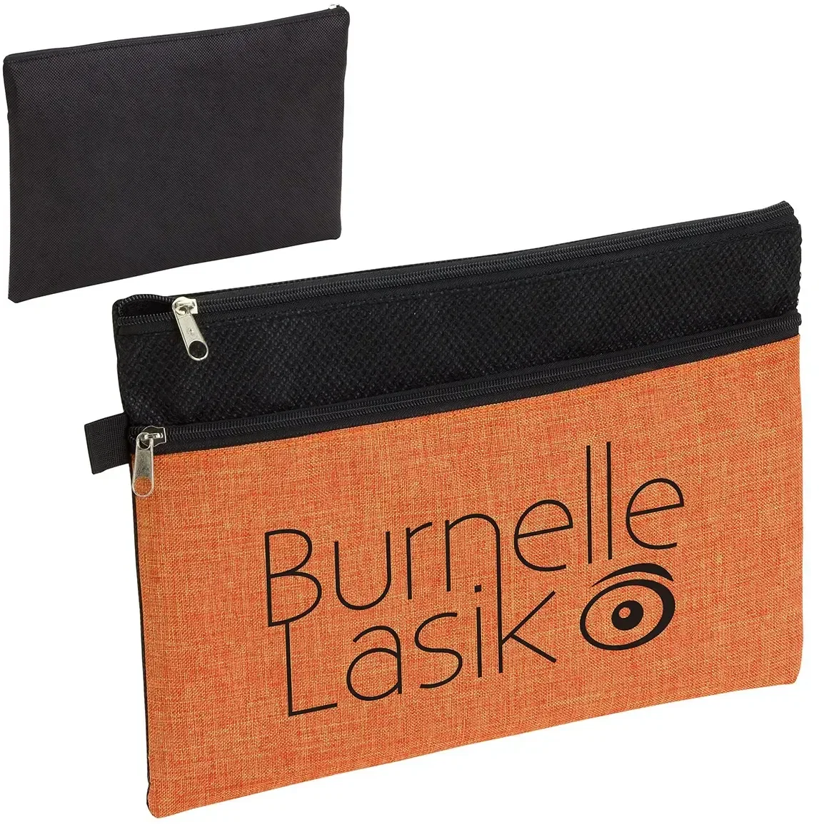 Custom Greystone dual-zip pouch back panel view