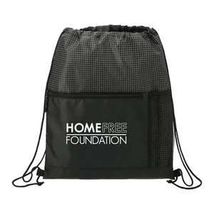 Grid Drawstring Bag with Zippered Front Pocket