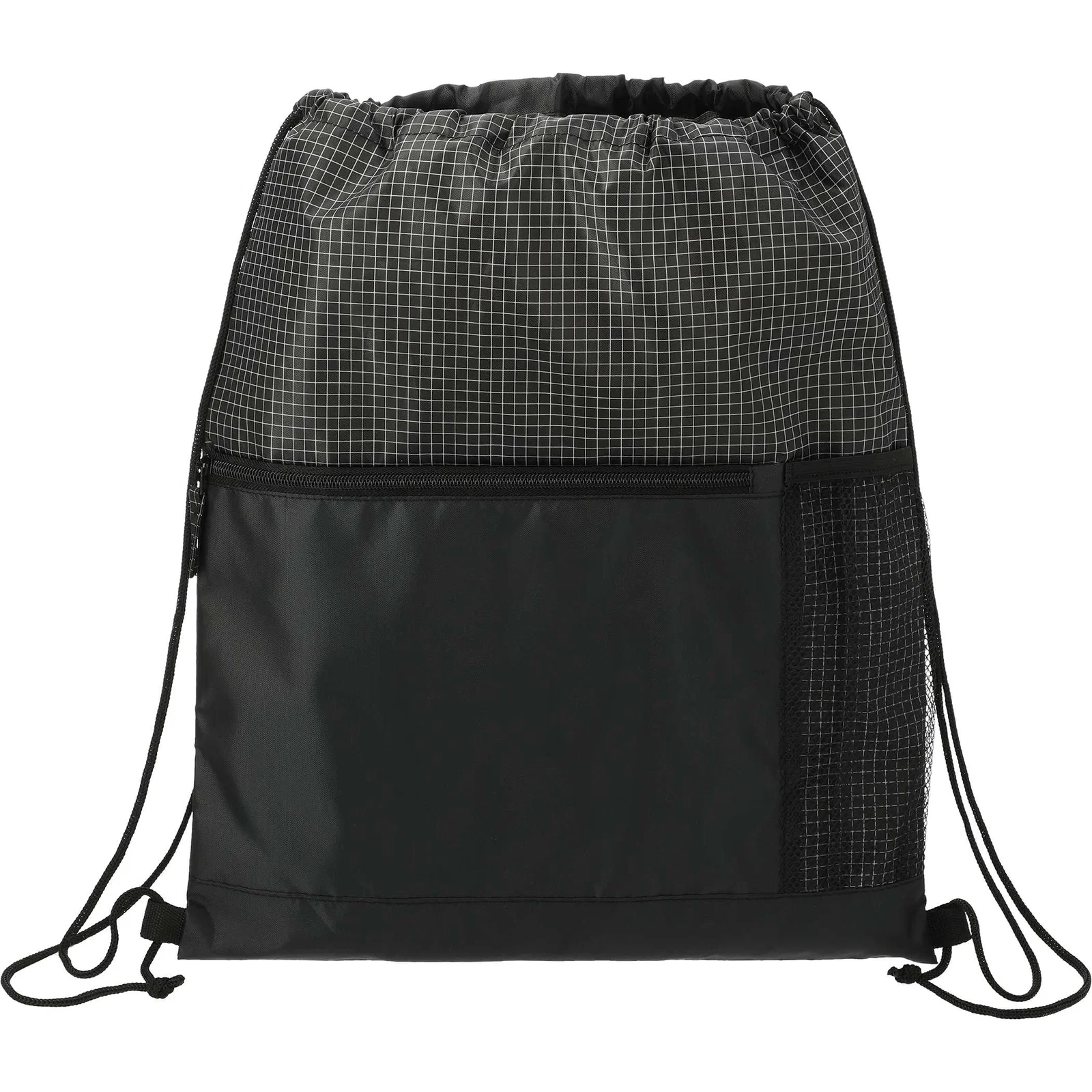 Grid Drawstring Bag with Zippered Front Pocket — view 14