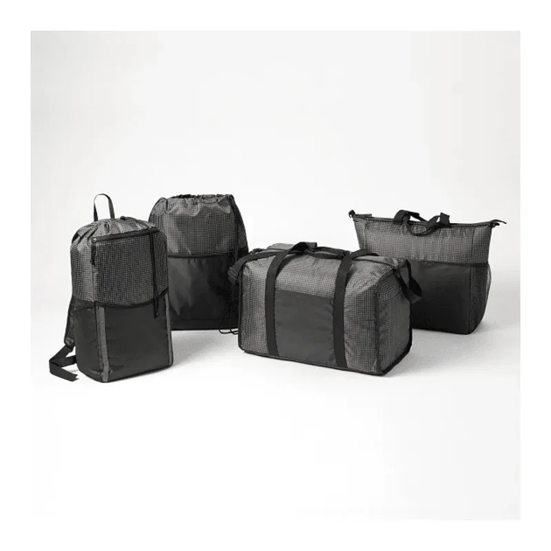 Grid Drawstring Bag with Zippered Front Pocket — view 3