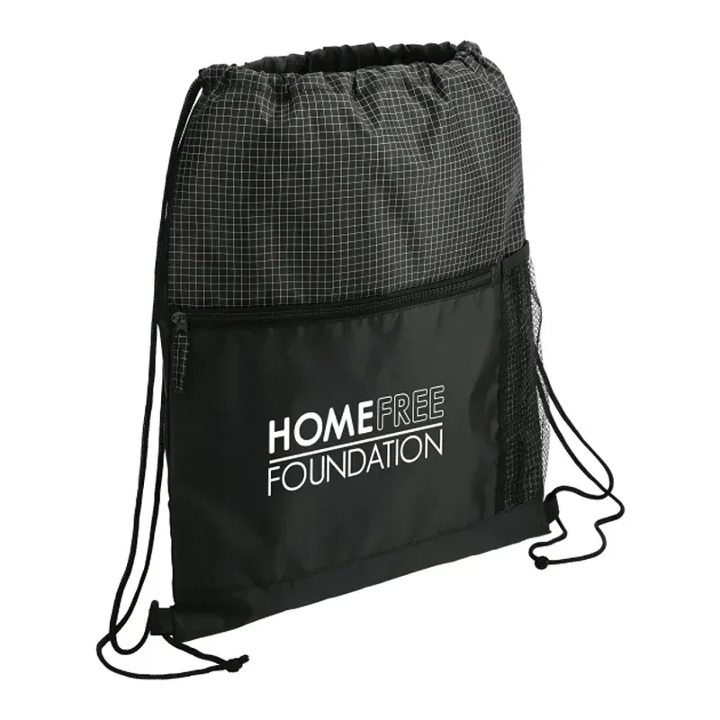 Grid Drawstring Bag with Zippered Front Pocket — view 7