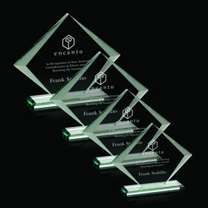 Jade Glass Diamond Award With Bevels Tapered Top and Bottom