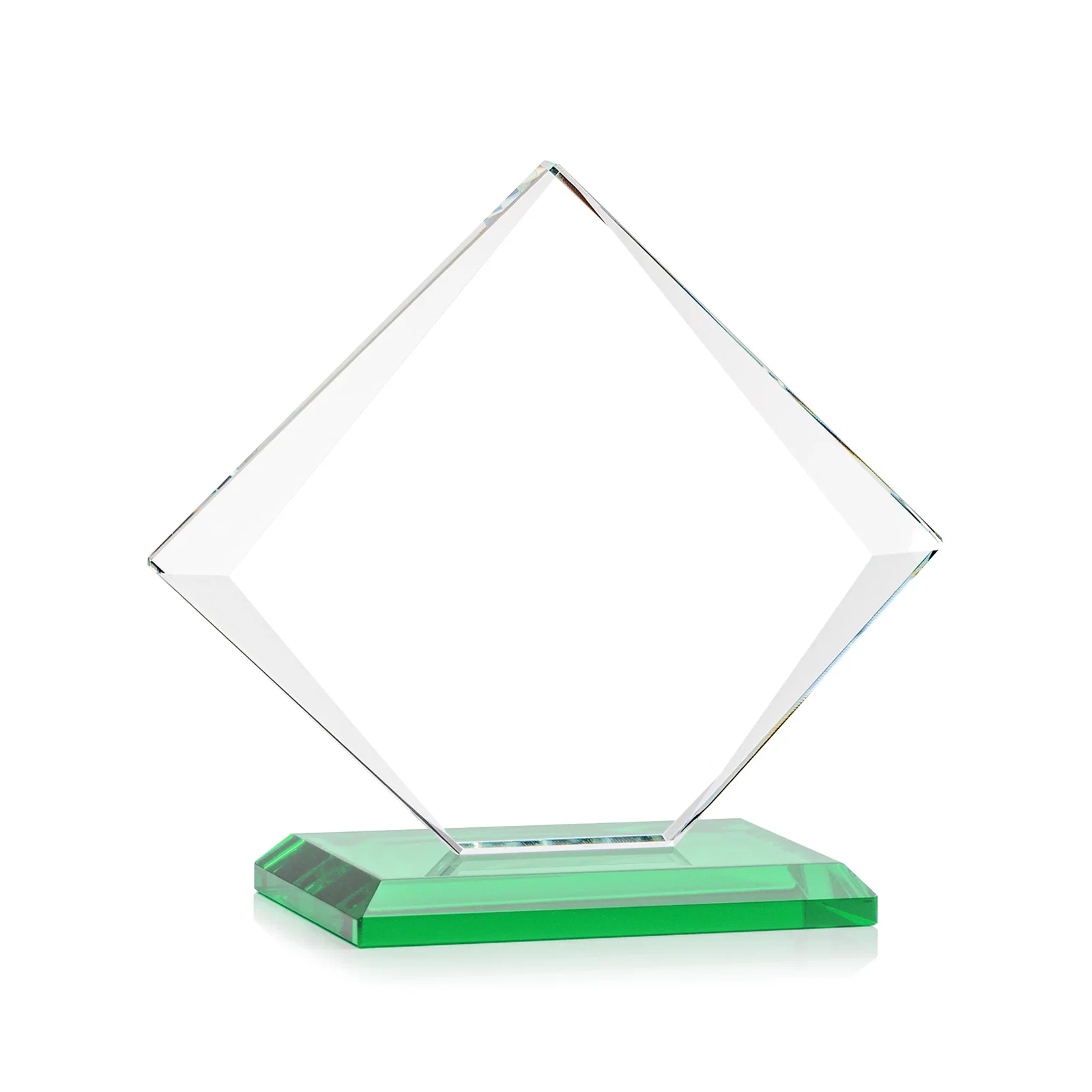 Personalized Jade Glass Diamond Award With Bevels Tapered Top and Bottom, with your logo for retirement presentations