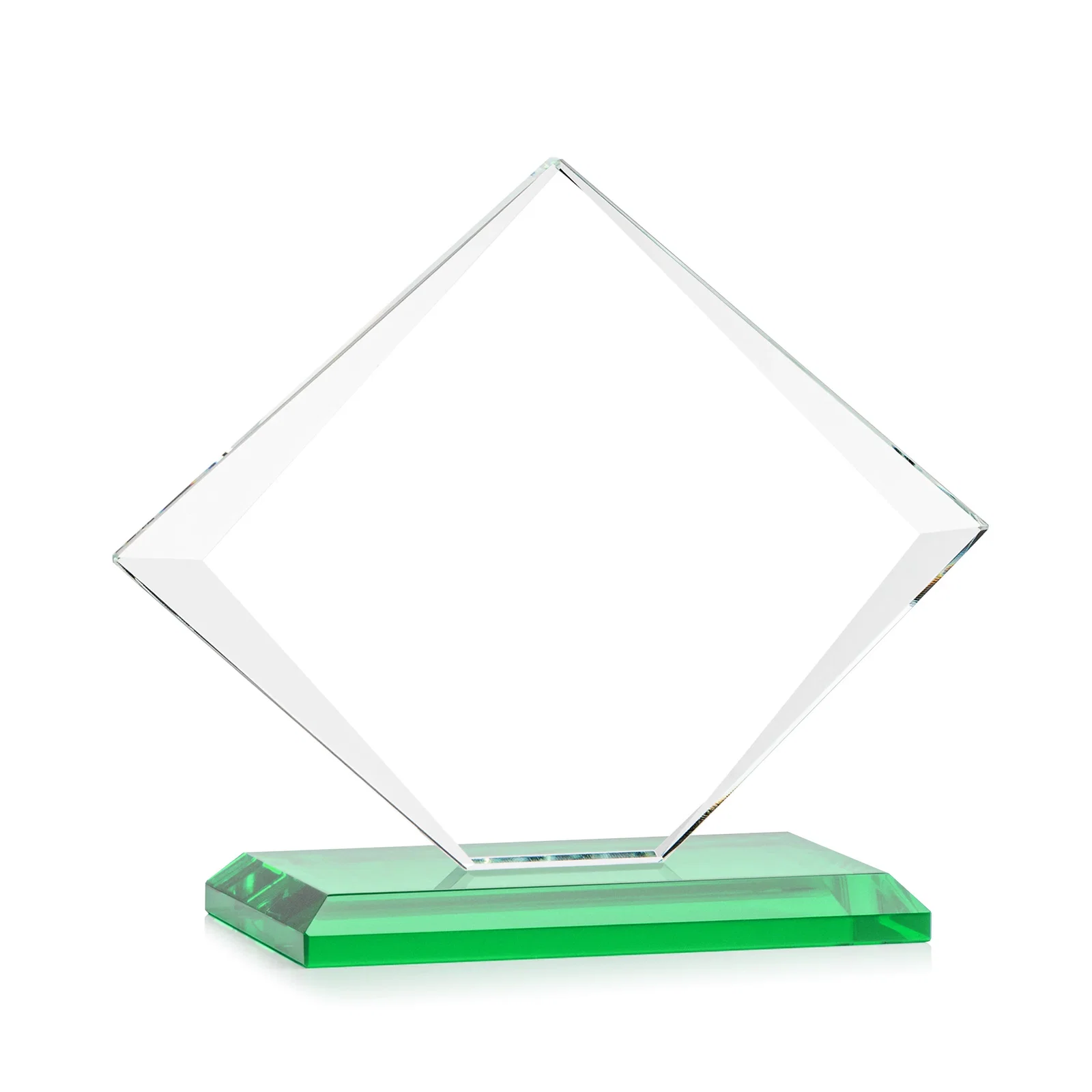 Personalized Jade Glass Diamond Award With Bevels Tapered Top and Bottom, with your logo for team milestone celebrations