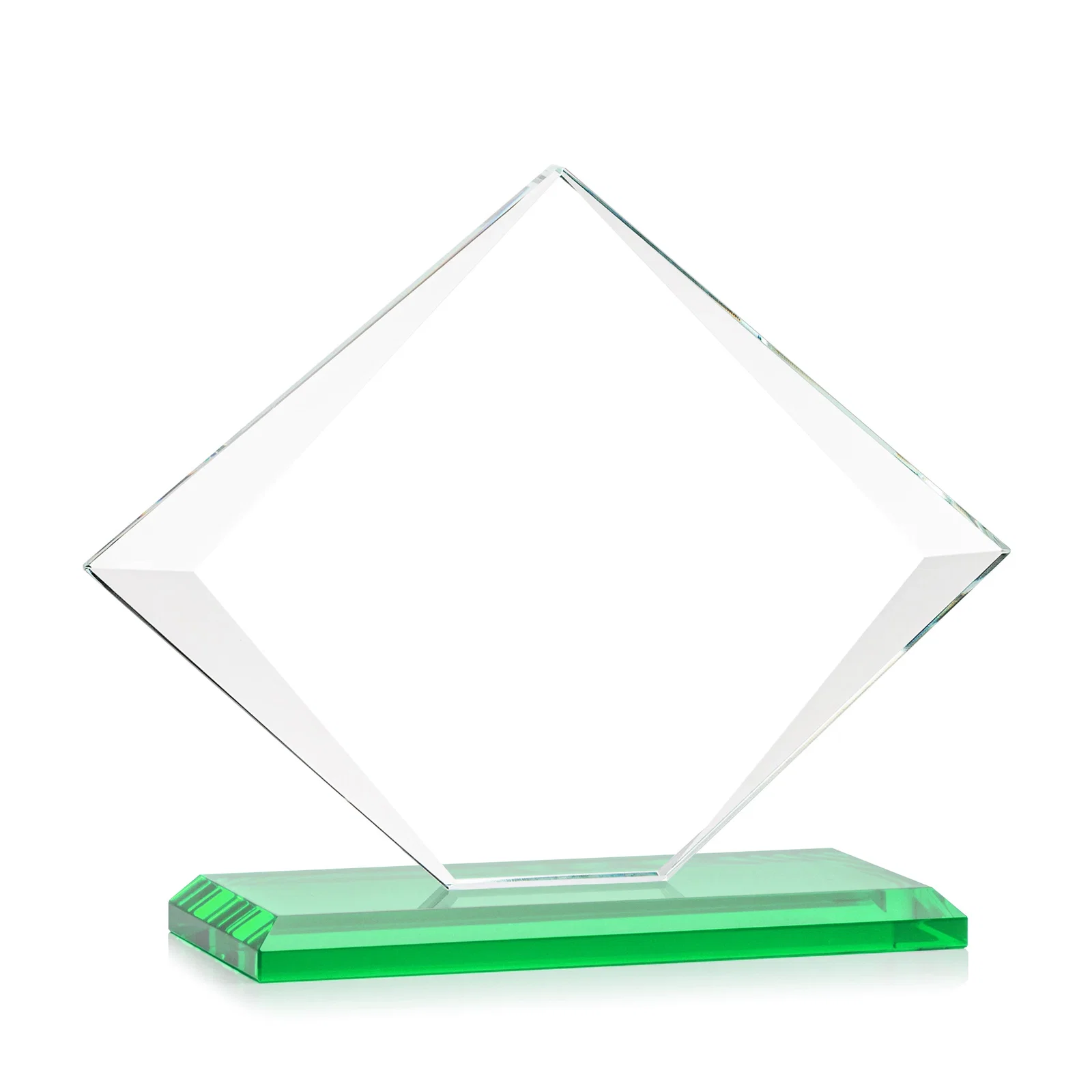 Personalized Jade Glass Diamond Award With Bevels Tapered Top and Bottom, with your logo for donor appreciation