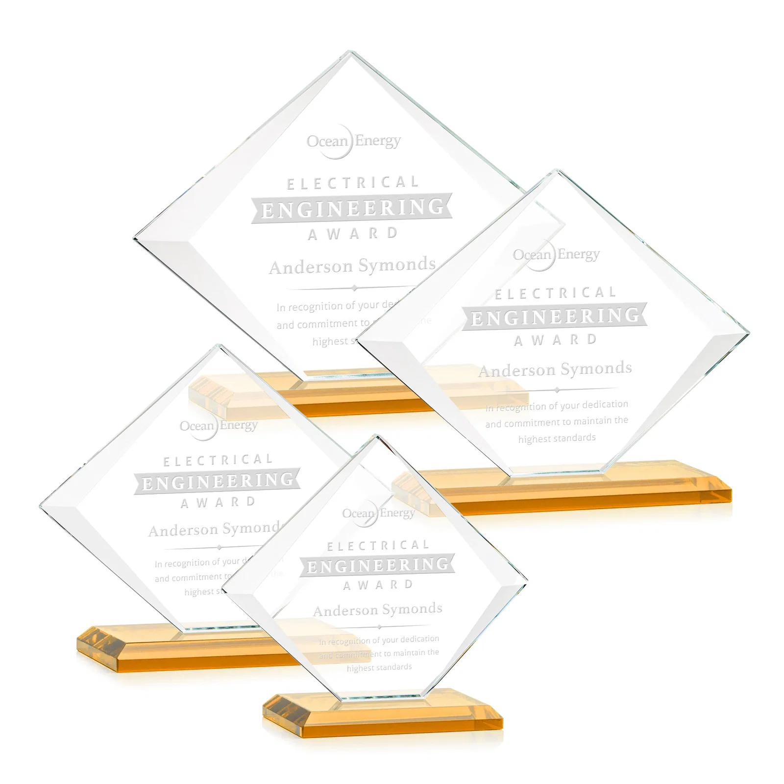 Custom Jade Glass Diamond Award With Bevels Tapered Top and Bottom for graduation ceremonies