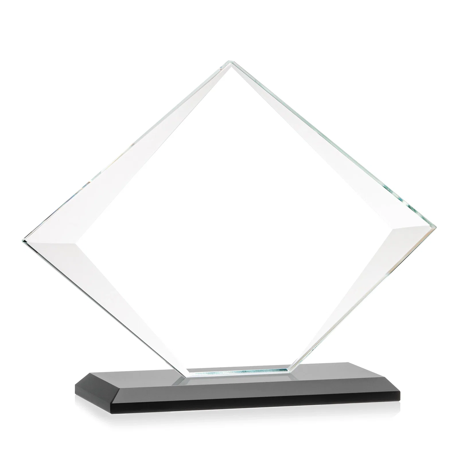 Personalized Jade Glass Diamond Award With Bevels Tapered Top and Bottom, with your logo for company anniversary events