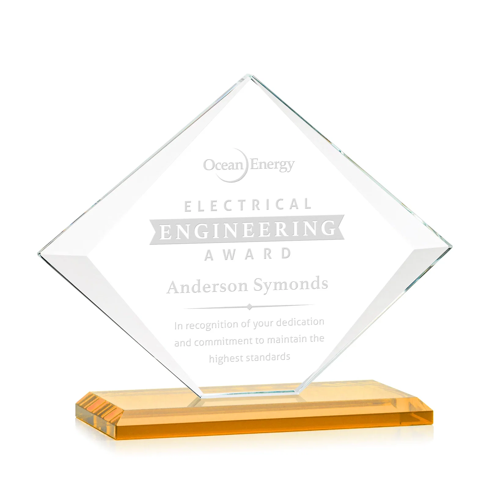 Custom Jade Glass Diamond Award With Bevels Tapered Top and Bottom for dealer and partner awards