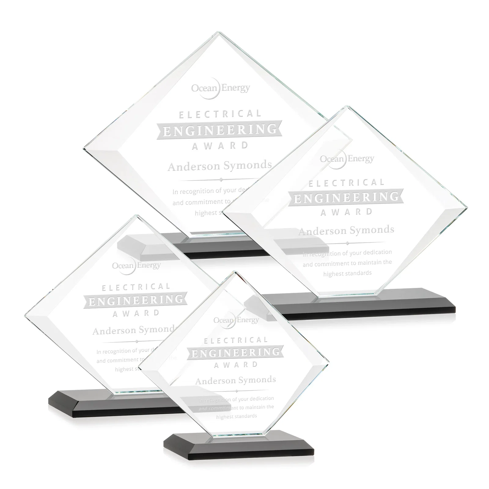 Personalized Jade Glass Diamond Award With Bevels Tapered Top and Bottom for team milestone celebrations