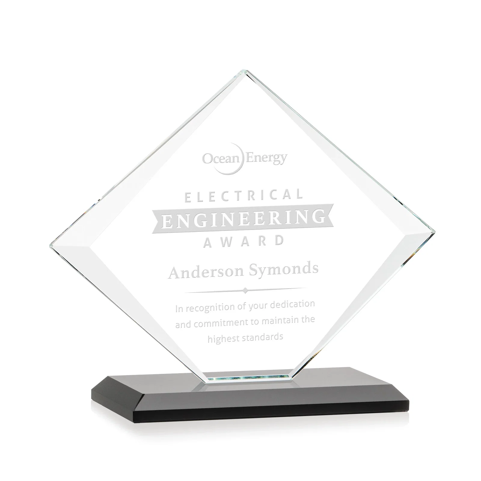 Personalized Jade Glass Diamond Award With Bevels Tapered Top and Bottom for graduation ceremonies