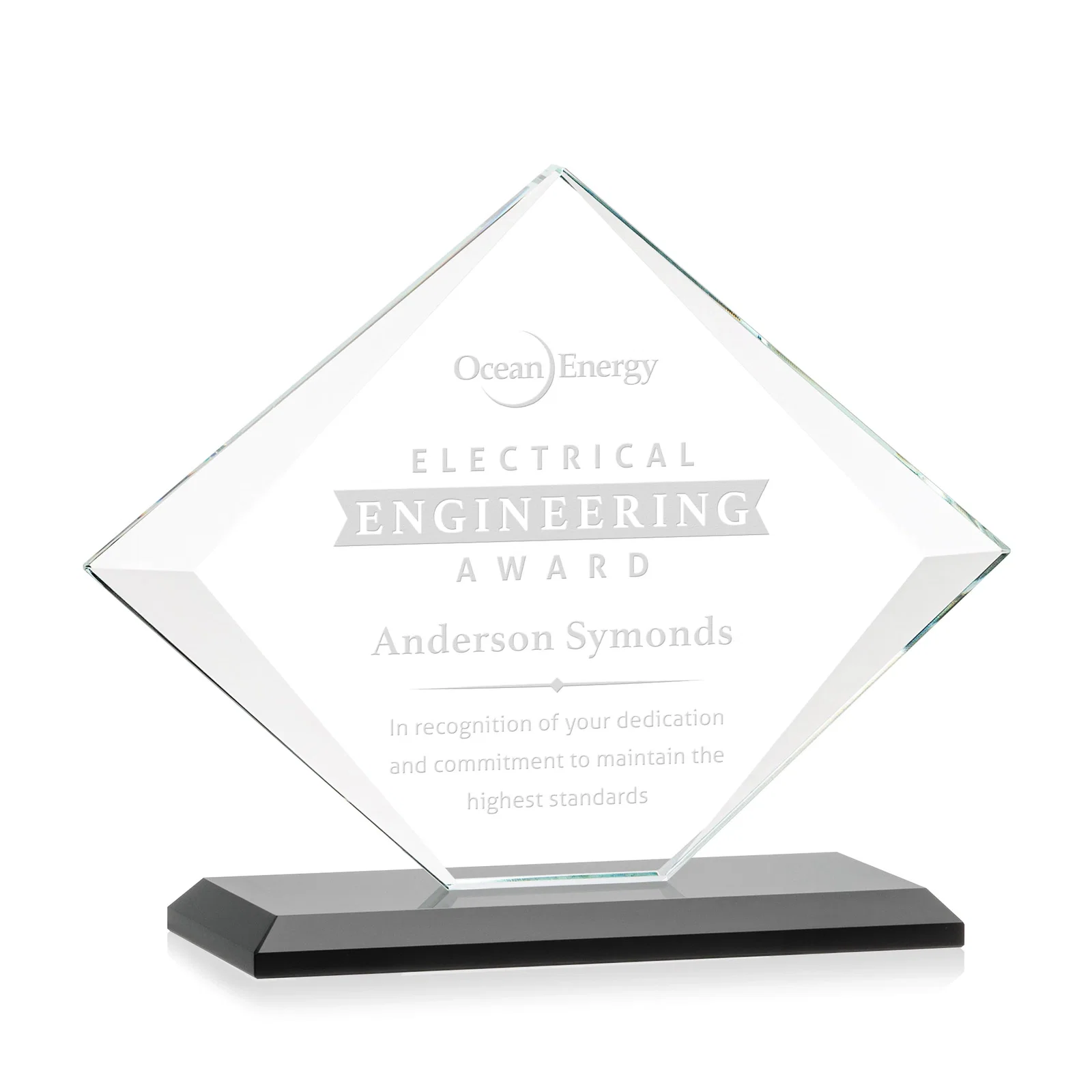 Personalized Jade Glass Diamond Award With Bevels Tapered Top and Bottom for safety achievement programs