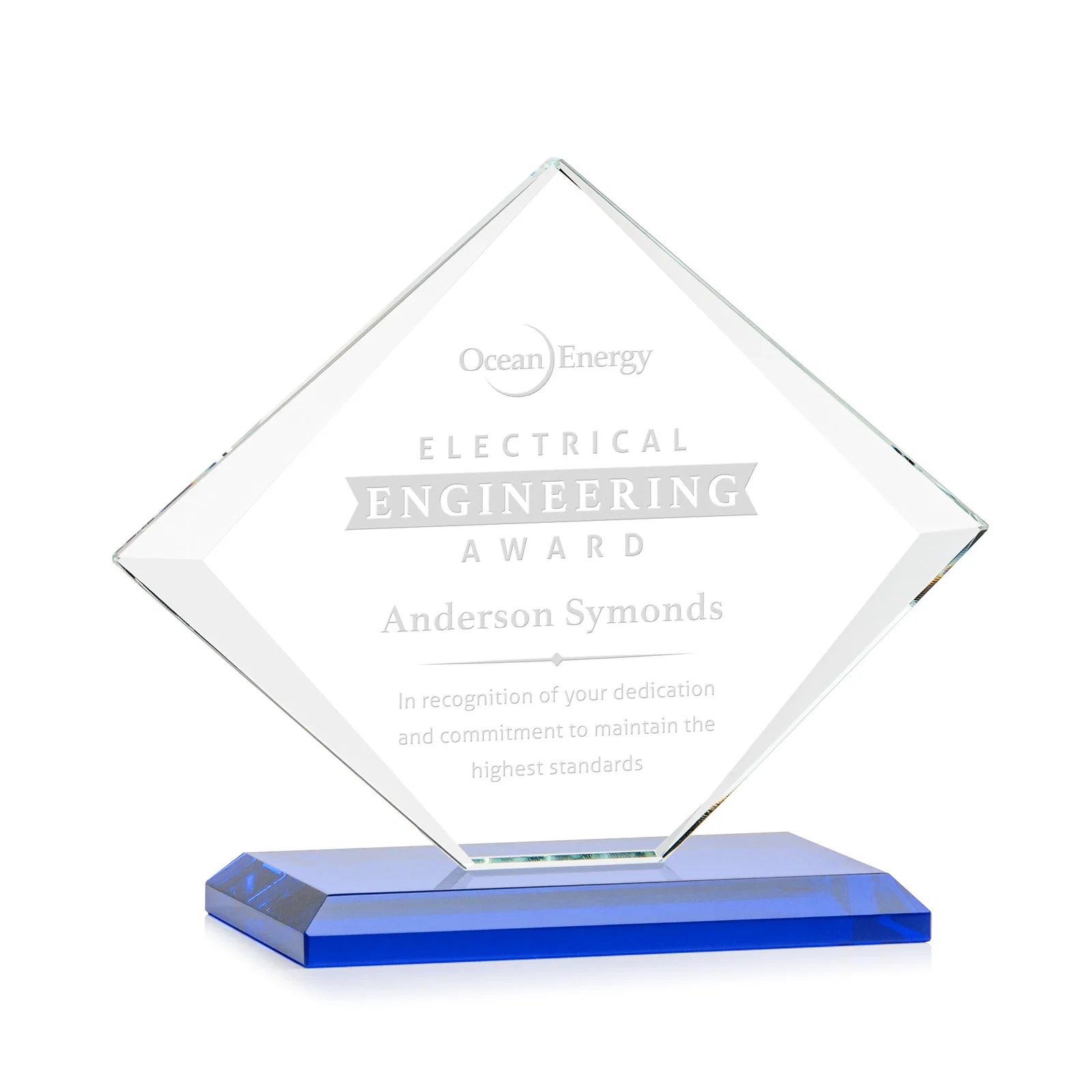 Promotional Jade Glass Diamond Award With Bevels Tapered Top and Bottom for employee recognition